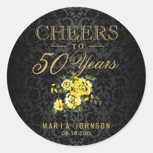 Yellow Flowers _ Cheers to Any Age Years Classic Round Sticker