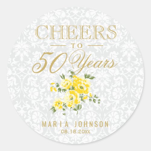 Yellow Flowers _ Cheers to Any Age Years Classic Round Sticker