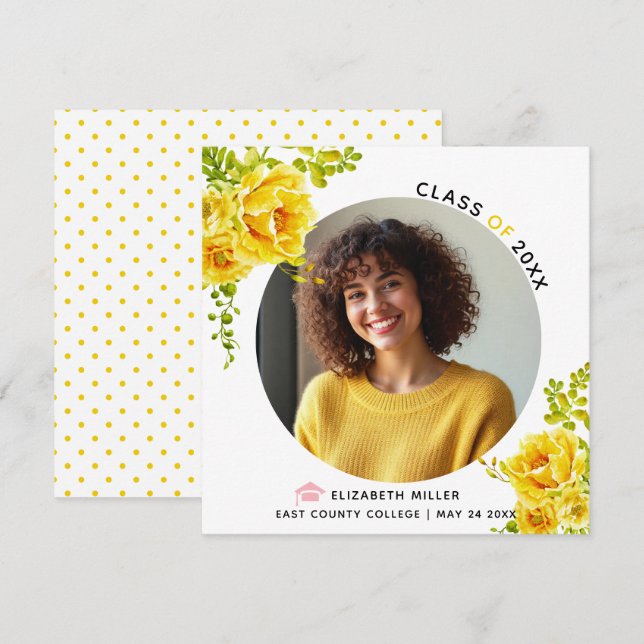 Yellow flowers Class of 2026 graduation photo Announcement (Front/Back)