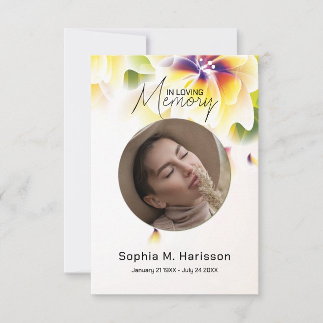 Yellow Flowers Custom Photo Funeral Thank You Card (Front)