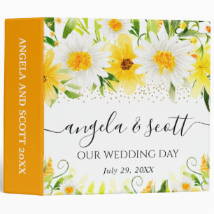 Yellow Flowers & Daisies Wedding Photo Album 3 Ring Binder