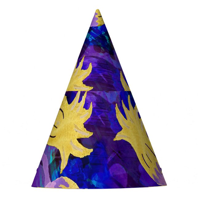 Yellow flowers: dark background watercolor artwork party hat (Front)