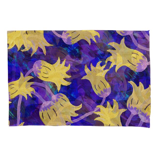 Yellow flowers: dark background watercolor artwork pillow case (Front)
