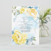 Yellow Flowers Dusty Blue Greenery Bridal Shower Invitation (Standing Front)