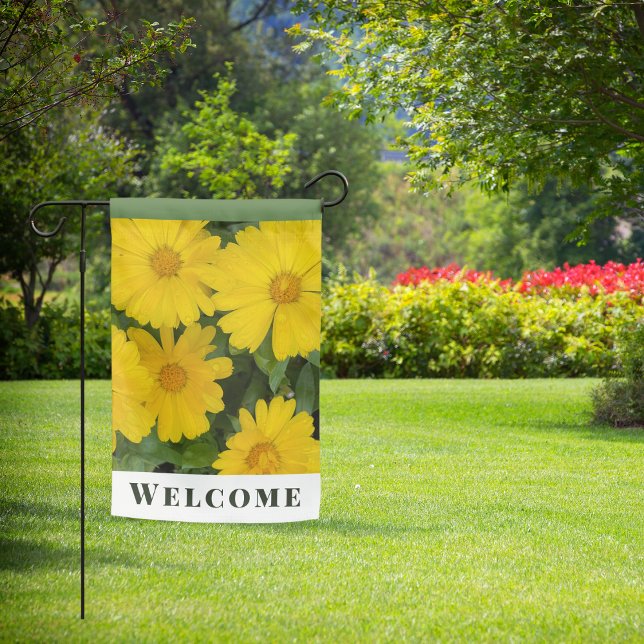 Yellow Flowers Elegant Double Sided Welcome Garden Flag (An elegant Welcome flag for your garden, with a photo of beautiful yellow flowers)