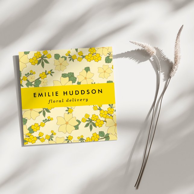 Yellow Flowers, Floral, Florist, Flower Shop Square Business Card (Creator Uploaded)