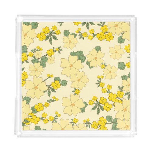 Yellow Flowers Floral Pattern Pattern Of Flowers Acrylic Tray