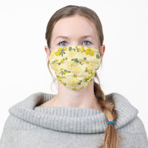 Yellow Flowers Floral Pattern Pattern Of Flowers Adult Cloth Face Mask