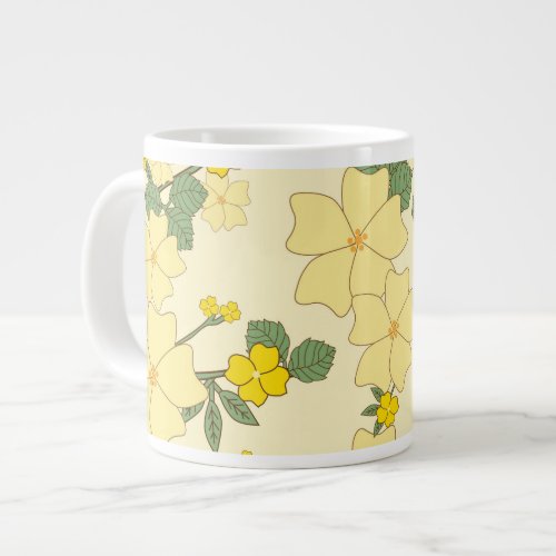 Yellow Flowers Floral Pattern Pattern Of Flowers Giant Coffee Mug