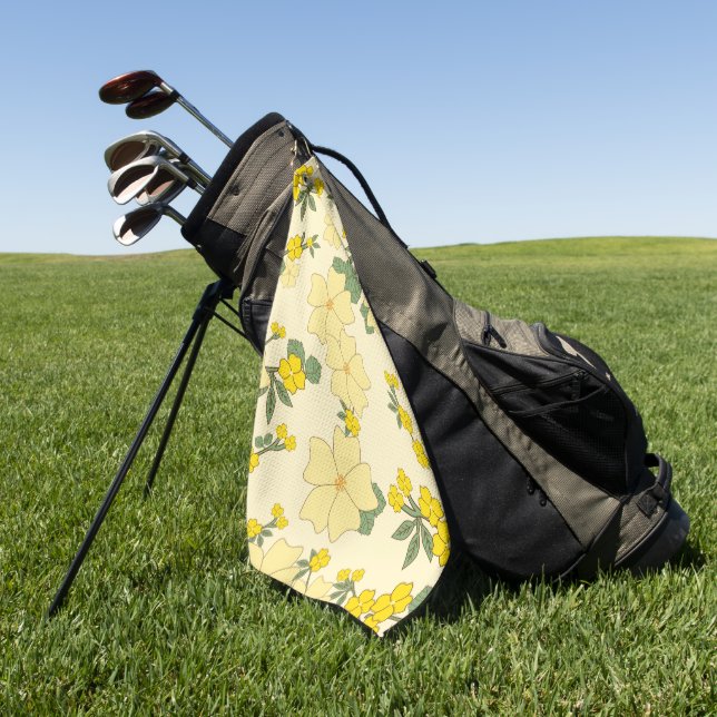 Yellow Flowers, Floral Pattern, Pattern Of Flowers Golf Towel (Green)