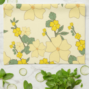 Yellow Flowers, Floral Pattern, Pattern Of Flowers Kitchen Towel