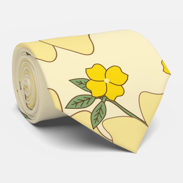 Yellow Flowers, Floral Pattern, Pattern Of Flowers Neck Tie (Rolled)