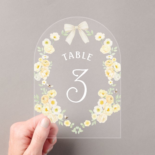 Yellow Flowers Frame Bow Acrylic Table Number (Insitu (Handheld))