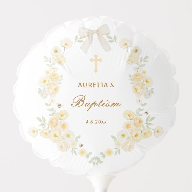 Yellow Flowers Frame Bow Baptism Balloon (Front)