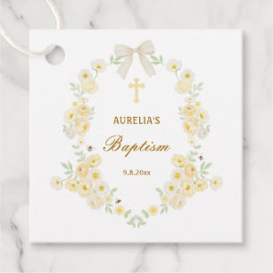 Yellow Flowers Frame Bow Baptism Favor Tags