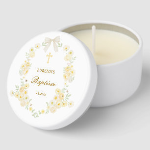 Yellow Flowers Frame Bow Baptism Mini Candle Favors