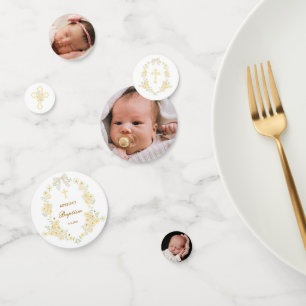 Yellow Flowers Frame Bow Baptism Table Confetti