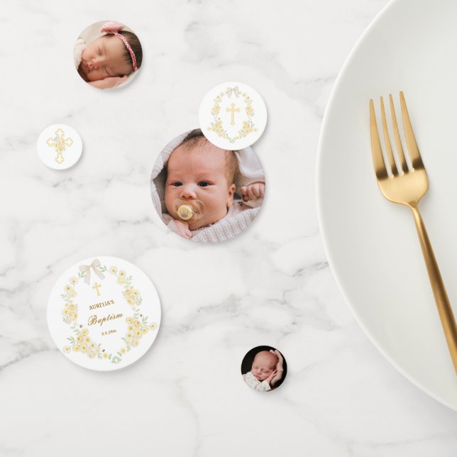 Yellow Flowers Frame Bow Baptism Table Confetti (Group)