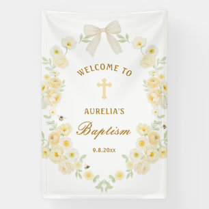 Yellow Flowers Frame Bow Baptism Welcome Banner