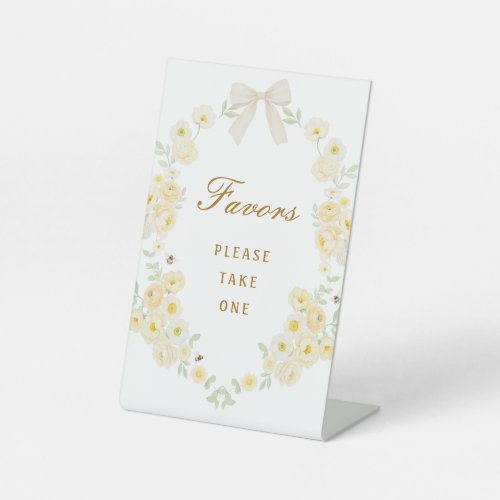 Yellow Flowers Frame Bow Favors Pedestal Sign
