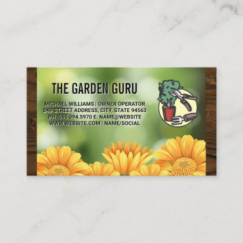 Yellow Flowers  Gardening Tools Business Card