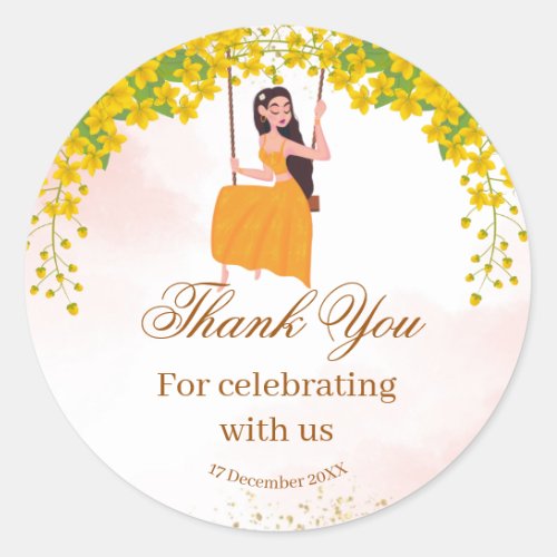 Yellow flowers girls haldi thank you label