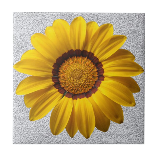 Yellow flowers, gray stone wall texture background ceramic tile (Front)