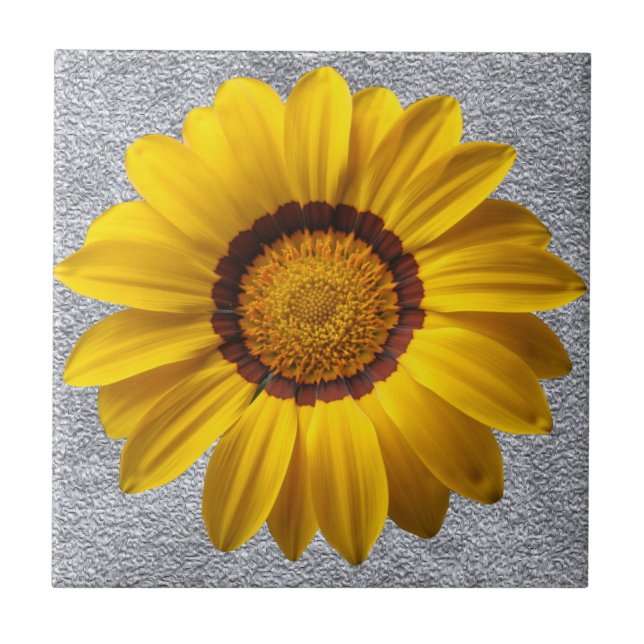 Yellow flowers, gray stone wall texture background ceramic tile (Front)