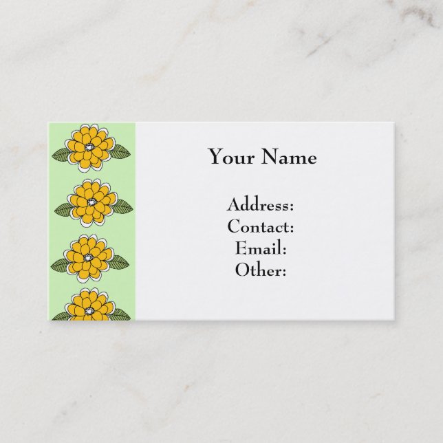 Yellow Flowers Green Business Card (Front)