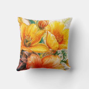 Yellow Flowers + Greenery Design on Sofa Bed Chair Throw Pillow
