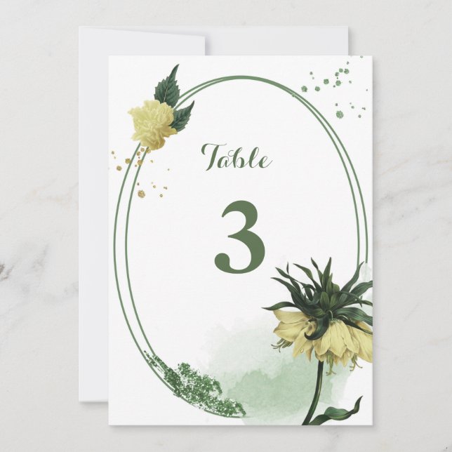 yellow flowers greenery  geometric table number (Front)
