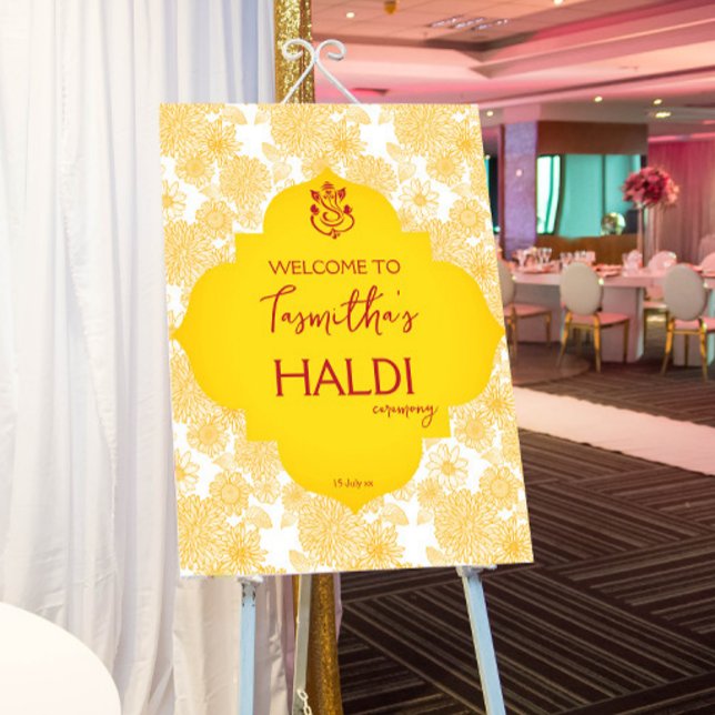 Yellow flowers haldi welcome sign (Creator Uploaded)