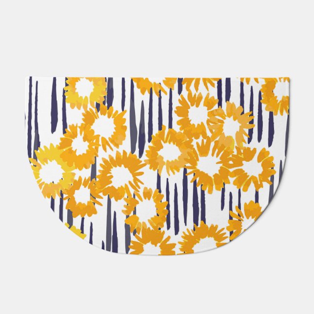 Yellow Flowers: Hand-Painted Vintage Doormat (Front)