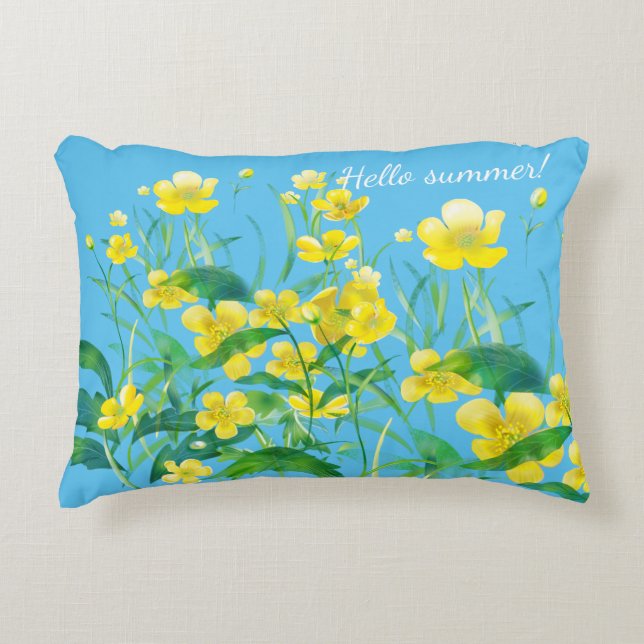 Yellow flowers hello summer accent pillow (Front)