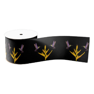 Yellow flowers Hummingbirds Grosgrain Ribbon