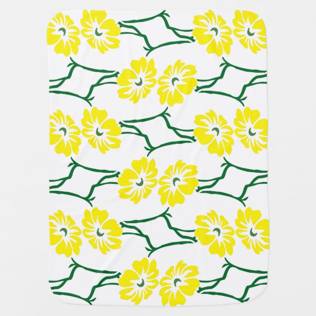 Yellow Flowers: Illustrated Seamless Pattern Baby Blanket (Front)