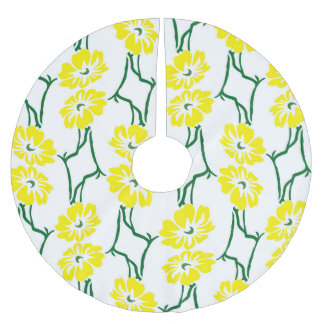 Yellow Flowers: Illustrated Seamless Pattern Brushed Polyester Tree Skirt