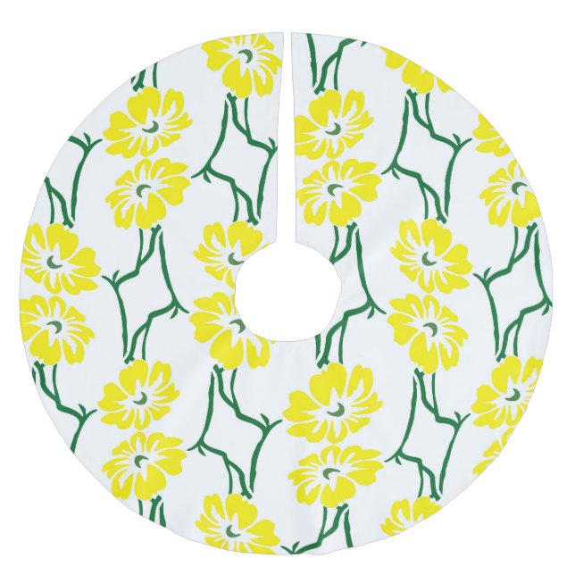 Yellow Flowers: Illustrated Seamless Pattern Brushed Polyester Tree Skirt (Front)