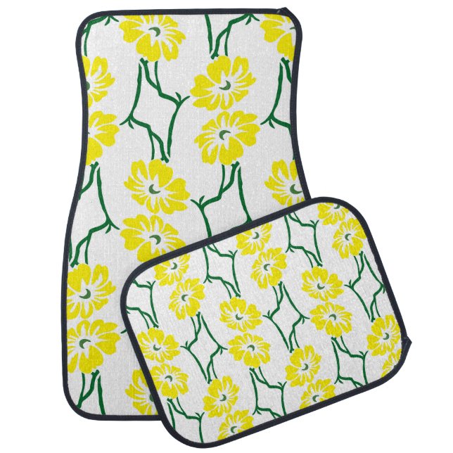 Yellow Flowers: Illustrated Seamless Pattern Car Floor Mat (Set)