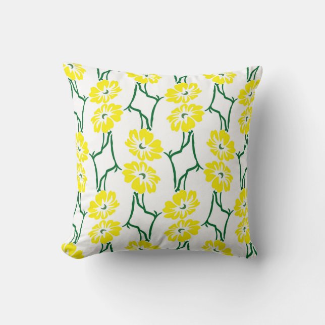 Yellow Flowers: Illustrated Seamless Pattern Throw Pillow (Front)