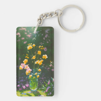 Yellow Flowers in a Jar Acrylic Keychain