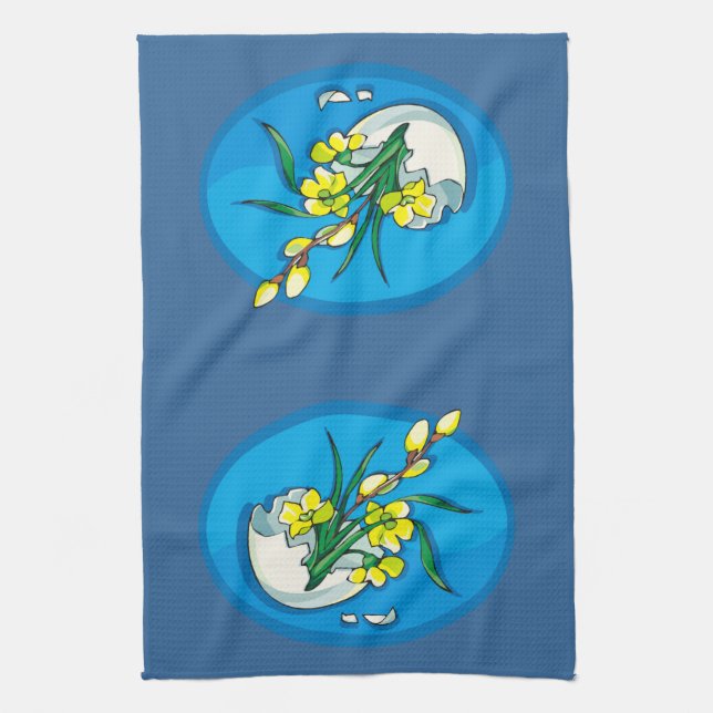 Yellow Flowers in Egg Blue Kitchen Towel (Vertical)