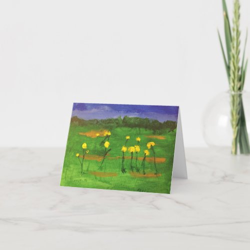 Yellow flowers in field acrylic painting card