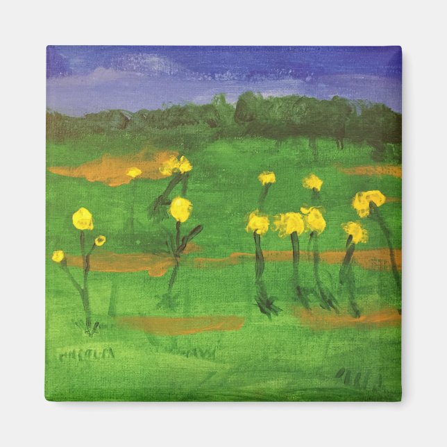 yellow flowers in field painting by jamie magnet (Front)