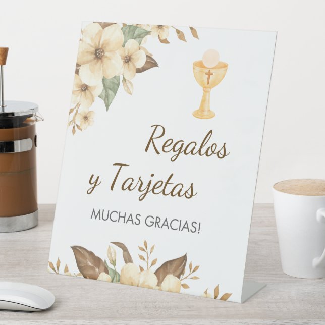 Yellow Flowers in Spanish First Communion  Pedestal Sign (In SItu)