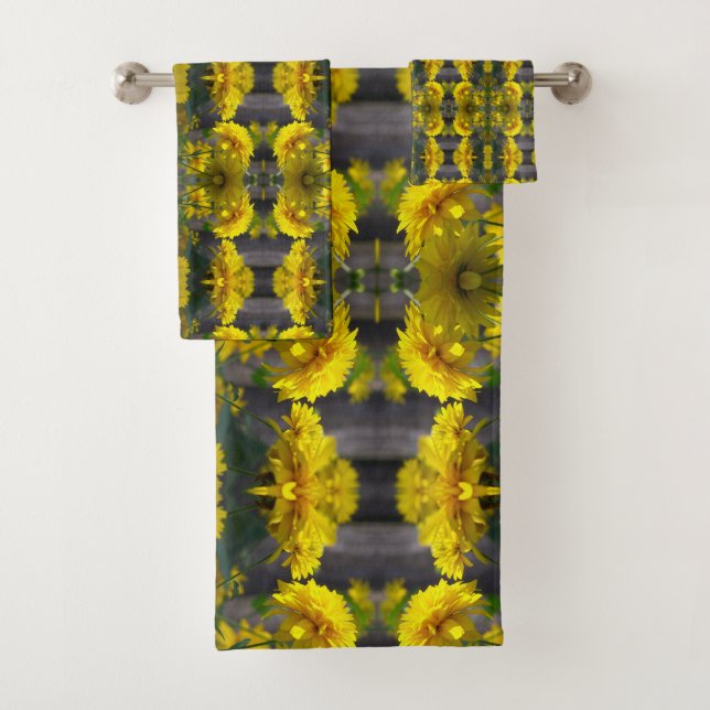 Yellow Flowers In Sunshine Abstract Bath Towel Set (Insitu)
