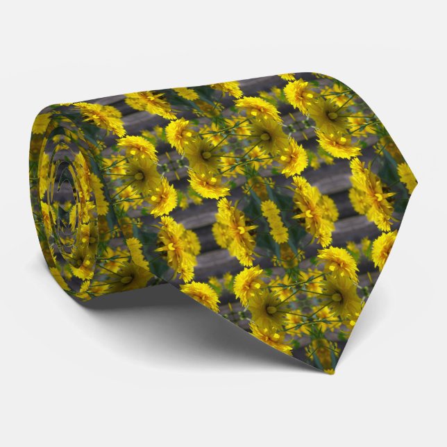 Yellow Flowers In Sunshine Abstract Neck Tie (Rolled)