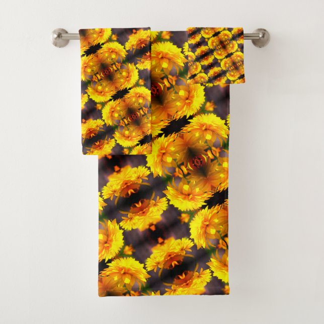 Yellow Flowers In Sunshine Abstract Pattern     Bath Towel Set (Insitu)