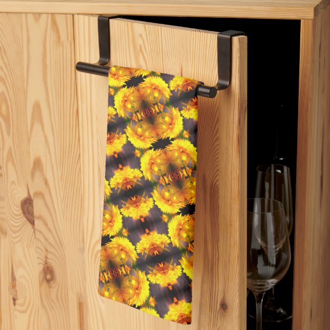 Yellow Flowers In Sunshine Abstract Pattern      Kitchen Towel (Thirds Fold)