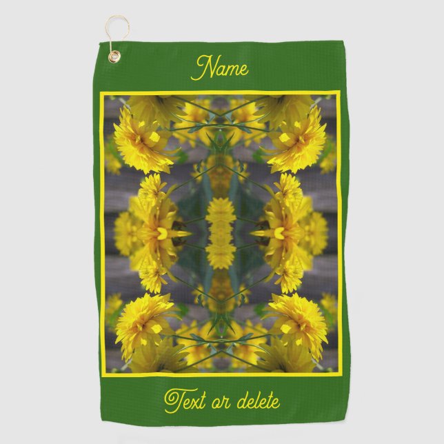 Yellow Flowers In Sunshine Abstract Personalized Golf Towel (Front)